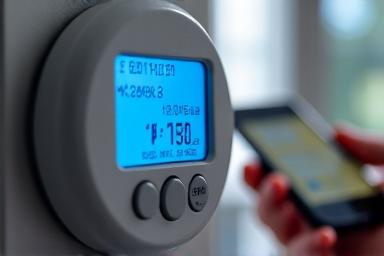 Electricity meter with a digital display, conceptualizing prepaid energy management